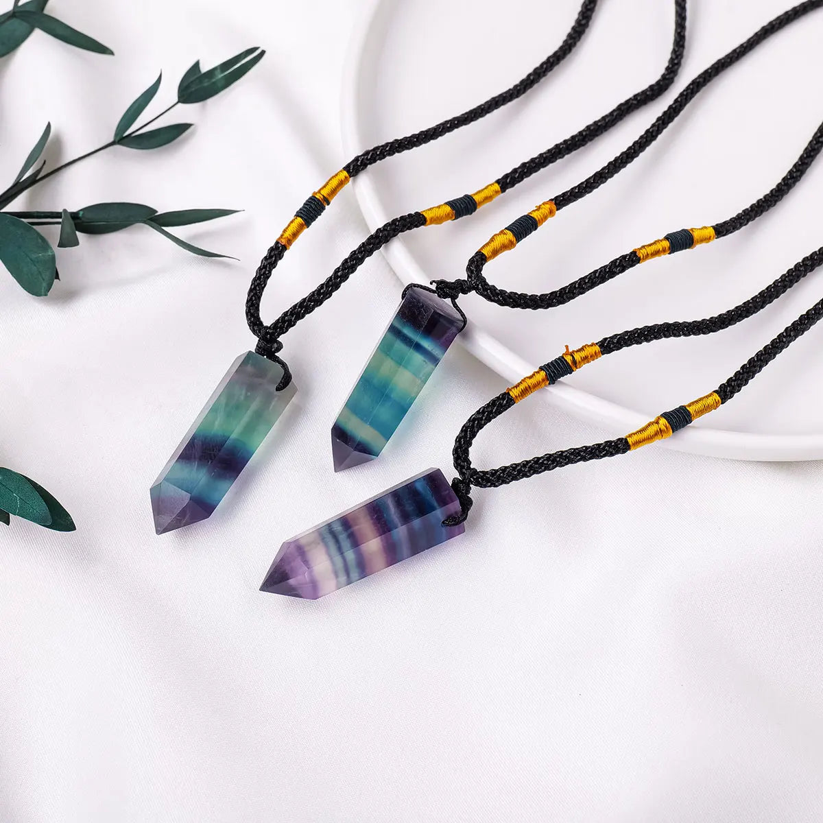 1PC Natural Healing Energy Crystal Stone Rainbow Fluorite Crystal Point Pendant Jewelry Women's Necklace Gift