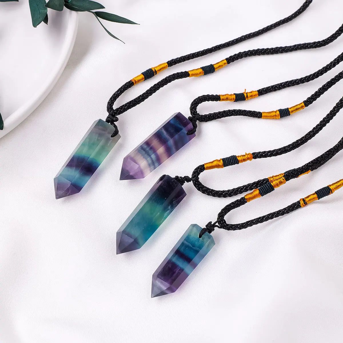 1PC Natural Healing Energy Crystal Stone Rainbow Fluorite Crystal Point Pendant Jewelry Women's Necklace Gift