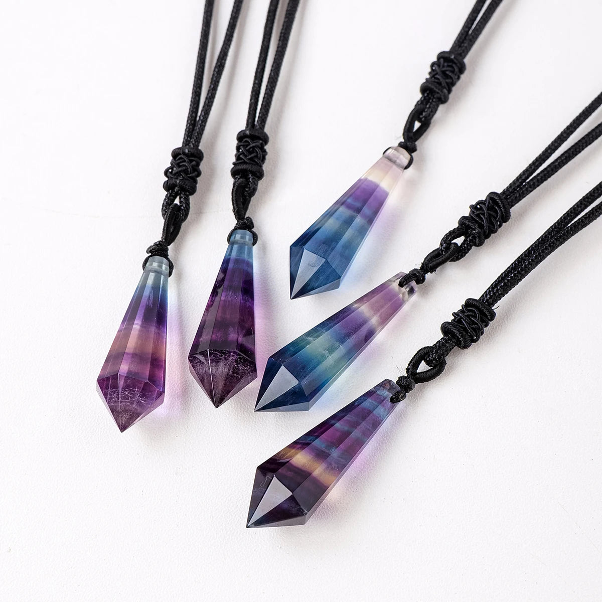 1PC Natural Healing Energy Crystal Stone Rainbow Fluorite Crystal Point Pendant Jewelry Women's Necklace Gift