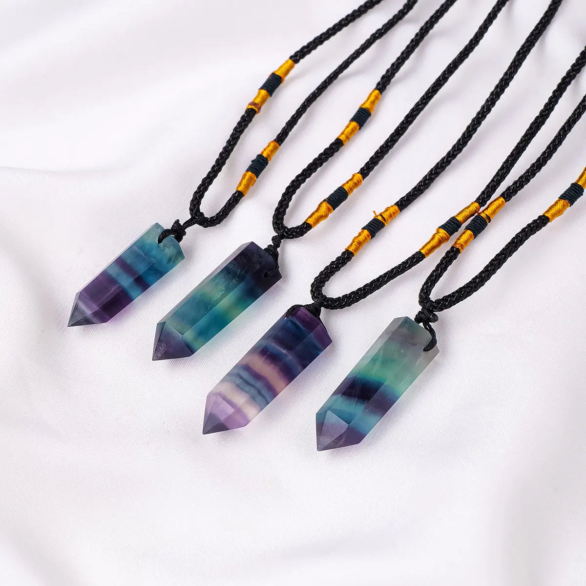 1PC Natural Healing Energy Crystal Stone Rainbow Fluorite Crystal Point Pendant Jewelry Women's Necklace Gift