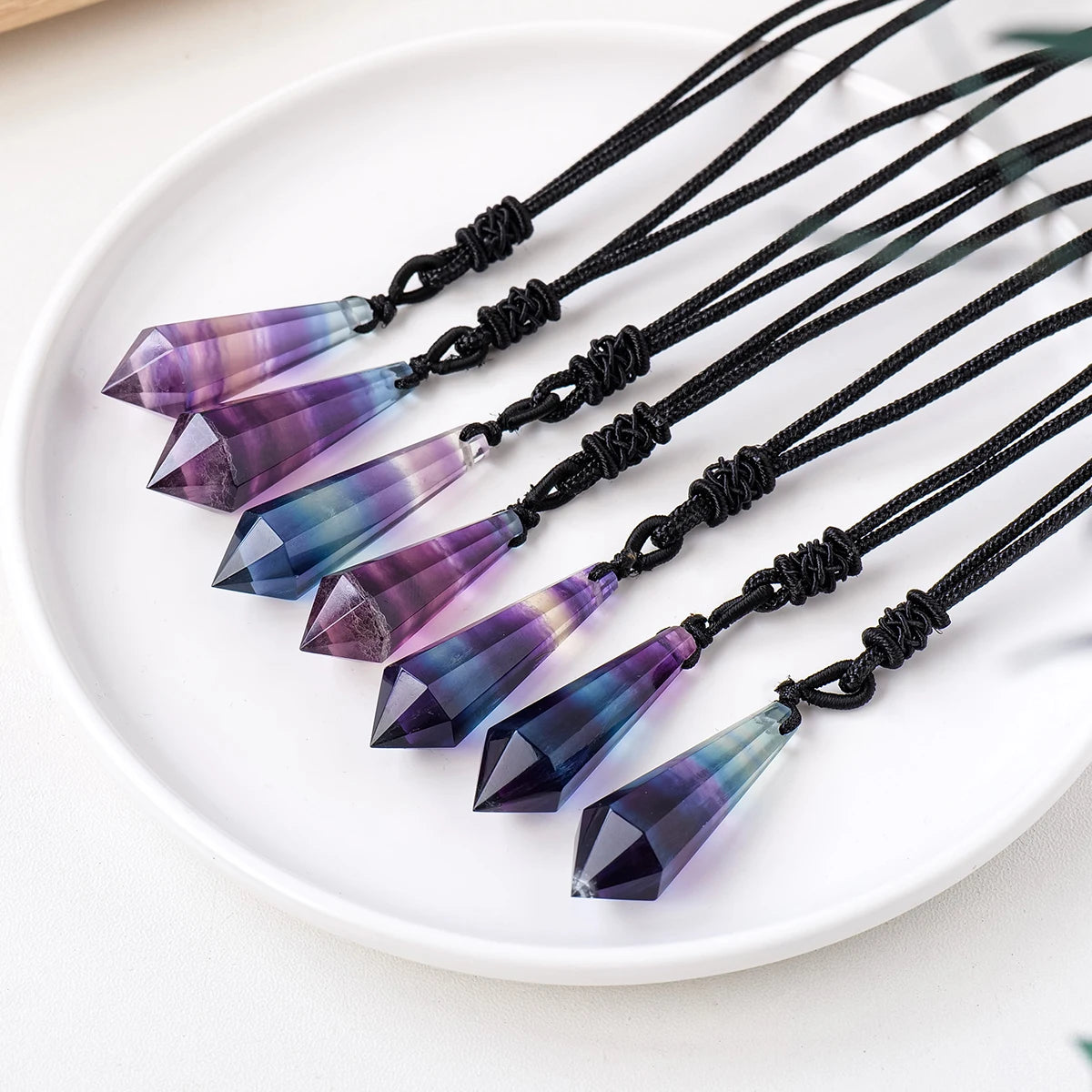 1PC Natural Healing Energy Crystal Stone Rainbow Fluorite Crystal Point Pendant Jewelry Women's Necklace Gift