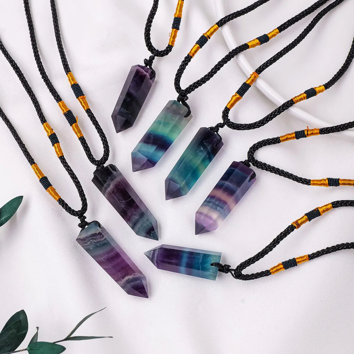 1PC Natural Healing Energy Crystal Stone Rainbow Fluorite Crystal Point Pendant Jewelry Women's Necklace Gift