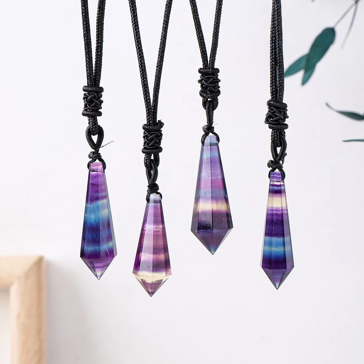 1PC Natural Healing Energy Crystal Stone Rainbow Fluorite Crystal Point Pendant Jewelry Women's Necklace Gift