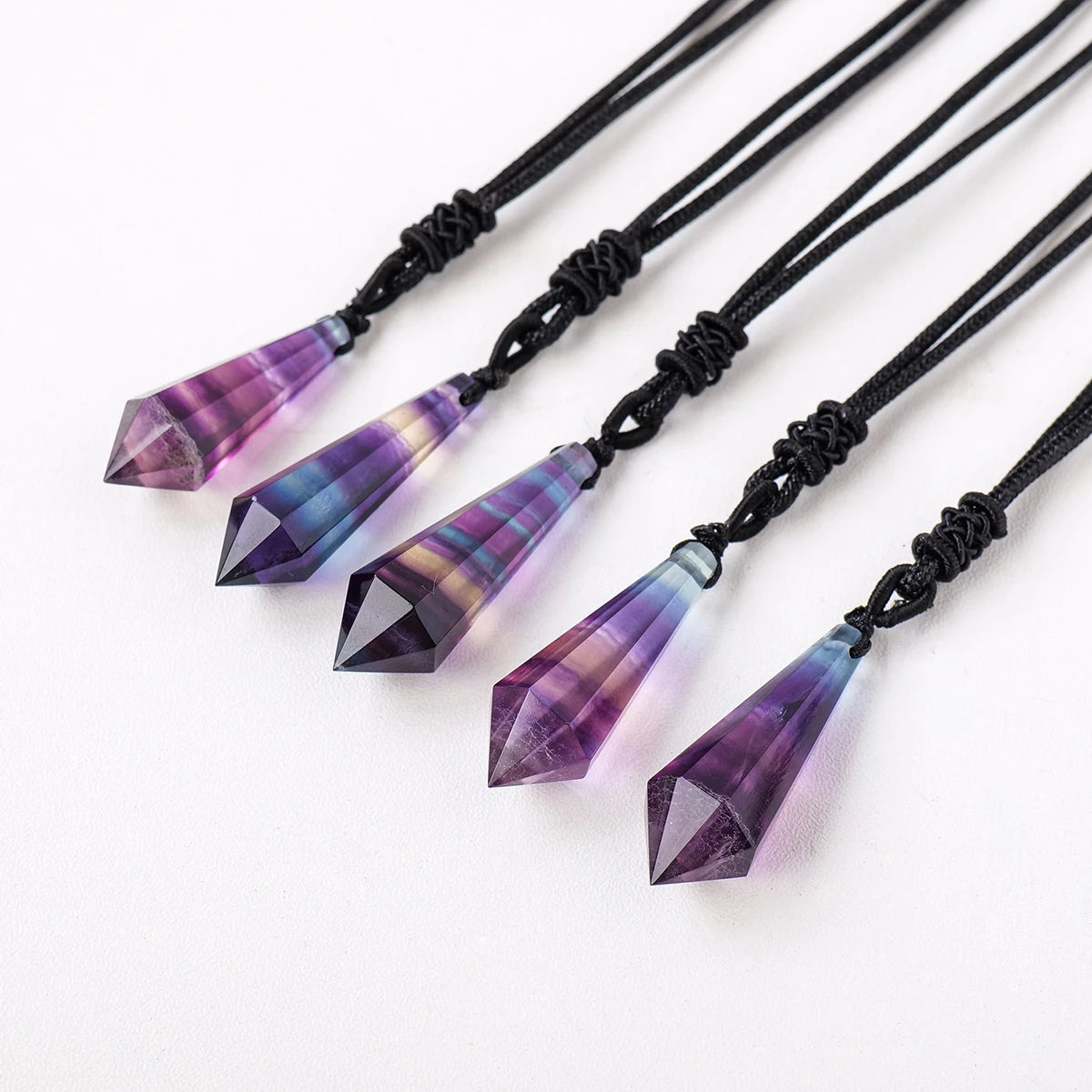 1PC Natural Healing Energy Crystal Stone Rainbow Fluorite Crystal Point Pendant Jewelry Women's Necklace Gift