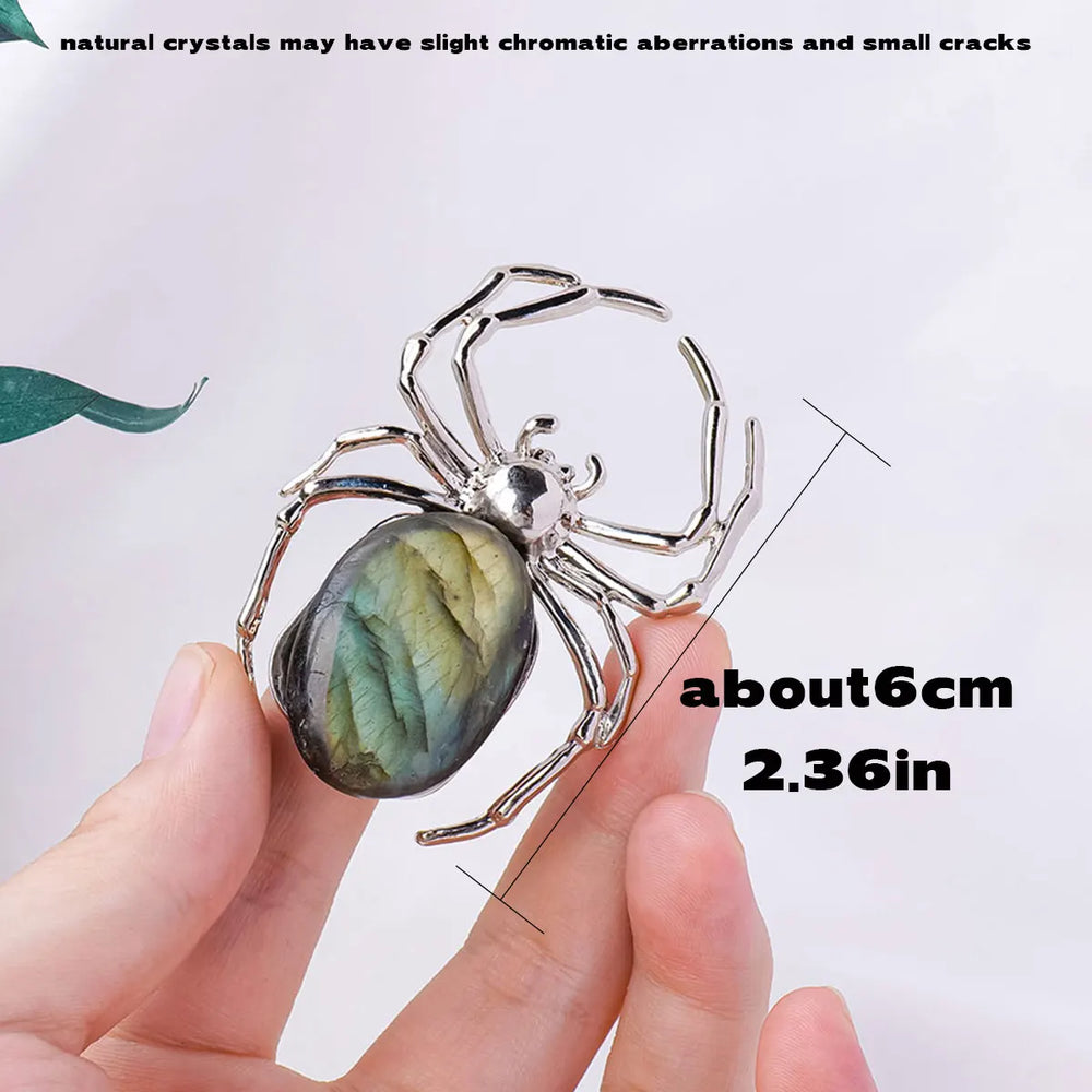 1PC Natural Healing Gemstone Irregular Raw Stone Labradorite DIY Spider Animal Metal DIY Decorative Ornaments