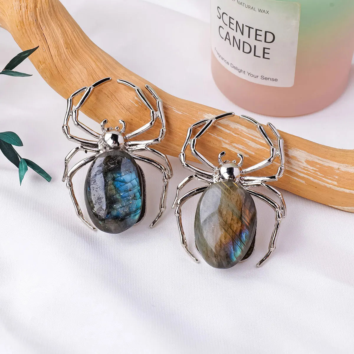 1PC Natural Healing Gemstone Irregular Raw Stone Labradorite DIY Spider Animal Metal DIY Decorative Ornaments