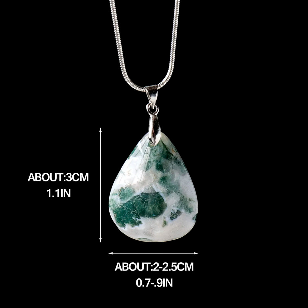 1PC Natural Healing Stone Water Drop Shape Green Moss agate Crystal pendant Women Men Jewelry Necklace Gift