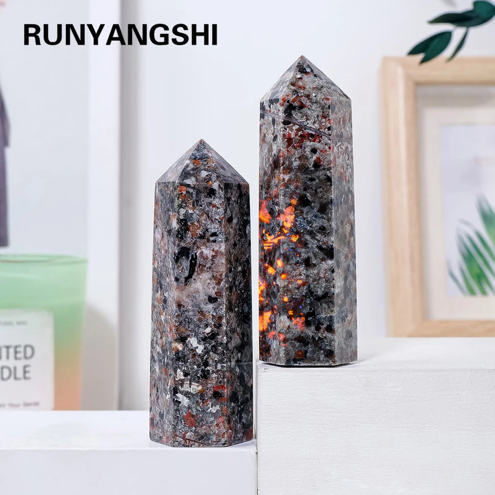 1PC Natural Healing Stones Crystal Yooperlite Flame Stone Point Hexagonal Prisms Healing Tower Wand For Decoration