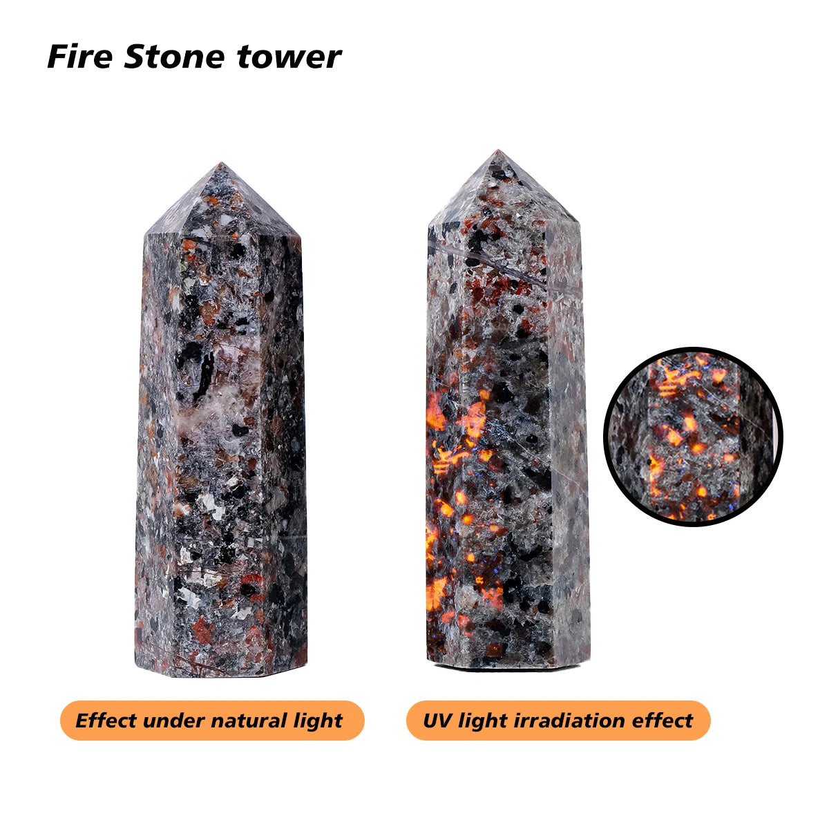 1PC Natural Healing Stones Crystal Yooperlite Flame Stone Point Hexagonal Prisms Healing Tower Wand For Decoration