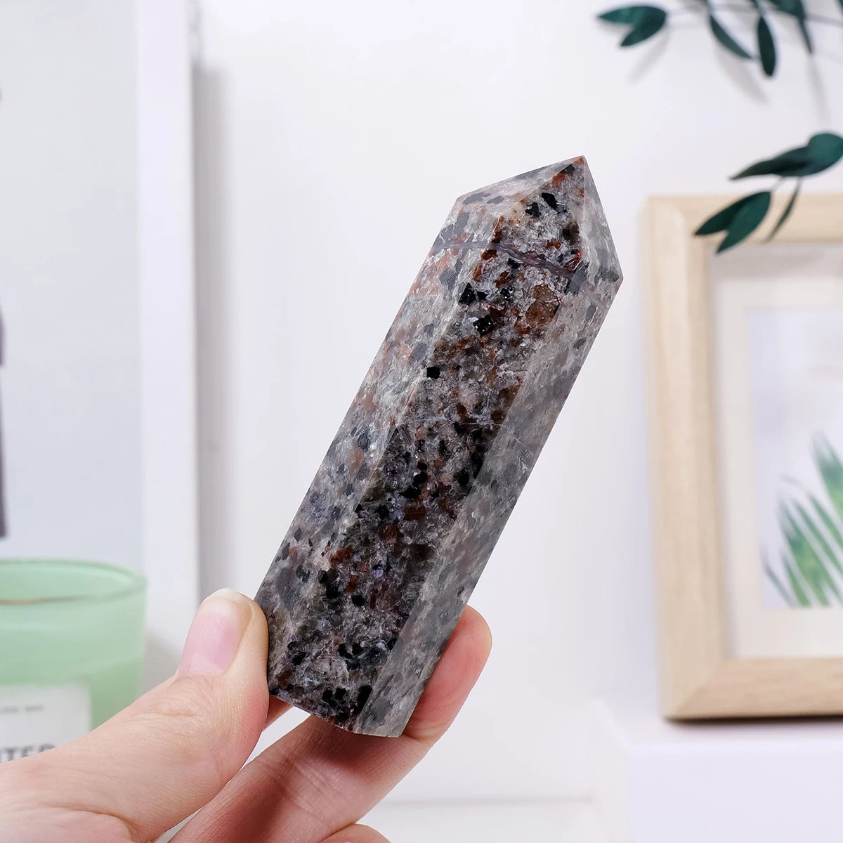 1PC Natural Healing Stones Crystal Yooperlite Flame Stone Point Hexagonal Prisms Healing Tower Wand For Decoration