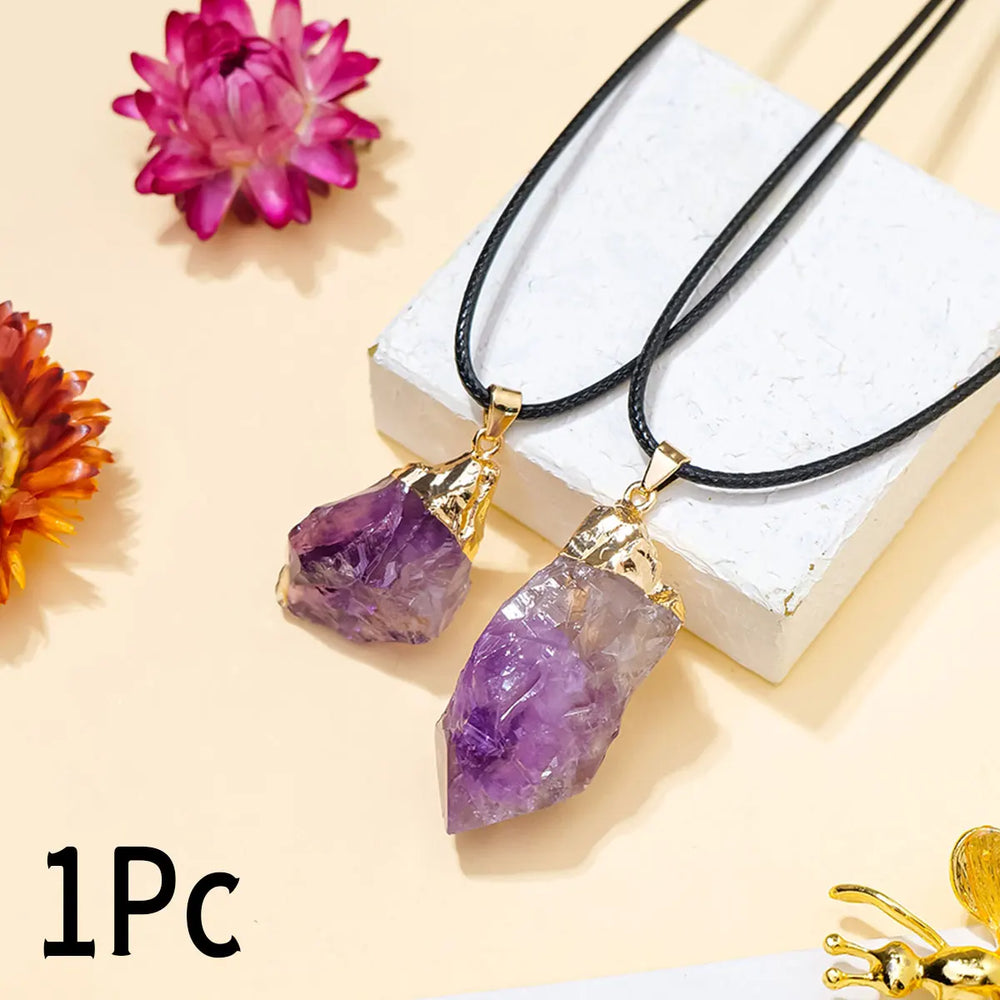 1PC Natural Irregular Amethyst Polished Rough Stones Pendant Natural Quartz Crystal Reiki Healing Gem Men's Necklace Gift