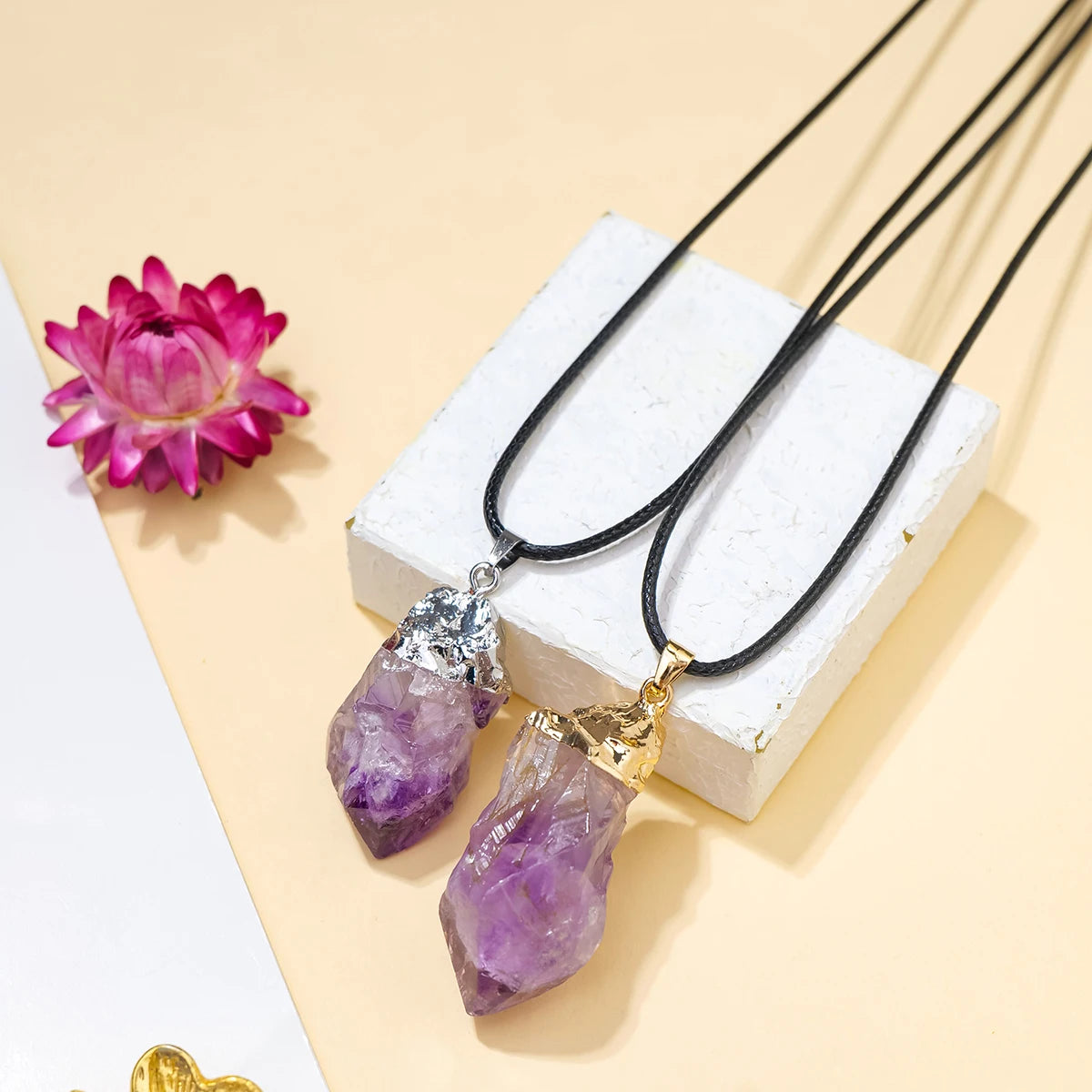 1PC Natural Irregular Amethyst Polished Rough Stones Pendant Natural Quartz Crystal Reiki Healing Gem Men's Necklace Gift