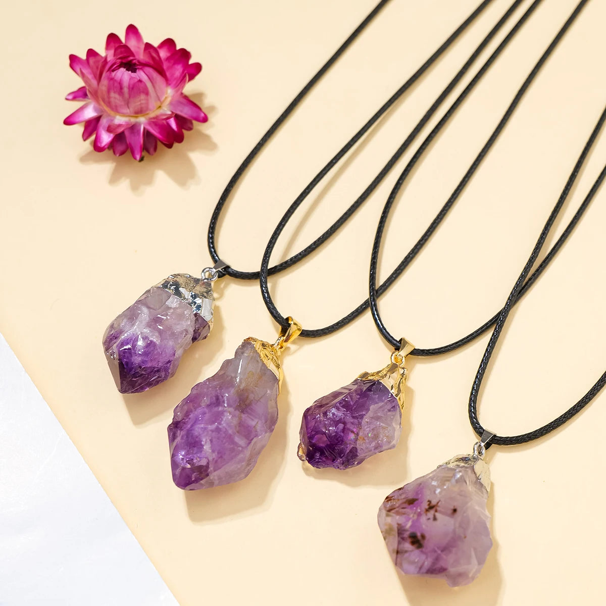 1PC Natural Irregular Amethyst Polished Rough Stones Pendant Natural Quartz Crystal Reiki Healing Gem Men's Necklace Gift