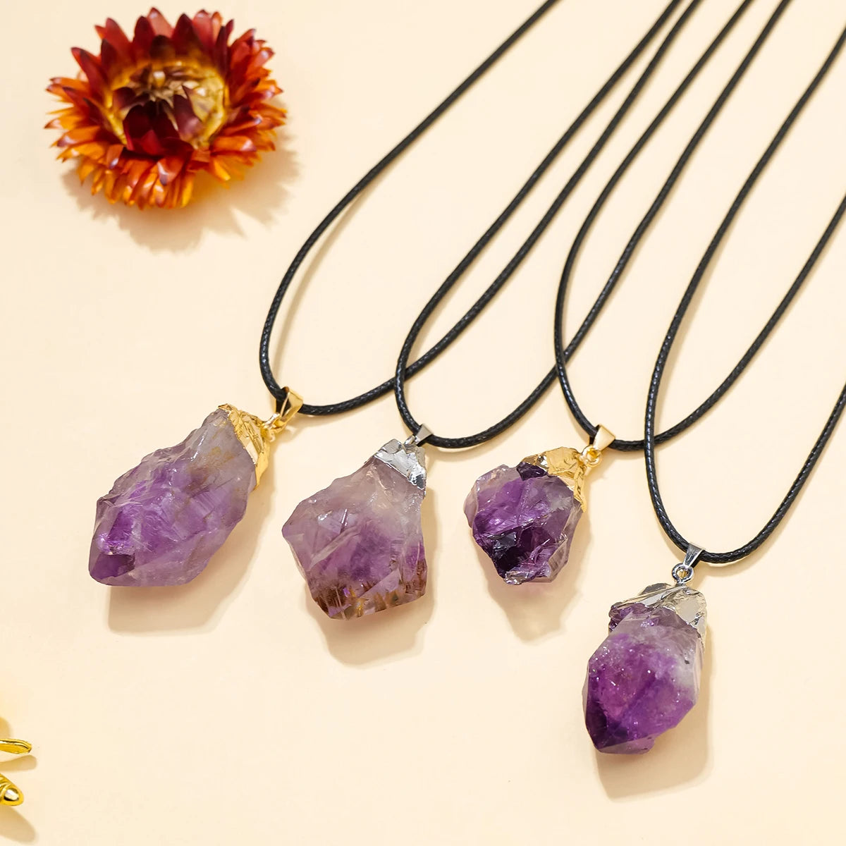 1PC Natural Irregular Amethyst Polished Rough Stones Pendant Natural Quartz Crystal Reiki Healing Gem Men's Necklace Gift