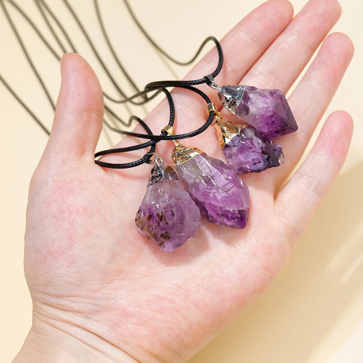 1PC Natural Irregular Amethyst Polished Rough Stones Pendant Natural Quartz Crystal Reiki Healing Gem Men's Necklace Gift