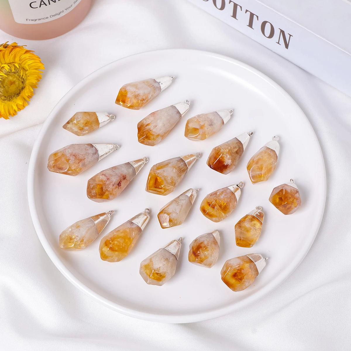 1PC Natural Irregular Citrine Polished Rough Stones Pendant Natural Quartz Crystal Reiki Healing Gem Men's Necklace Gift