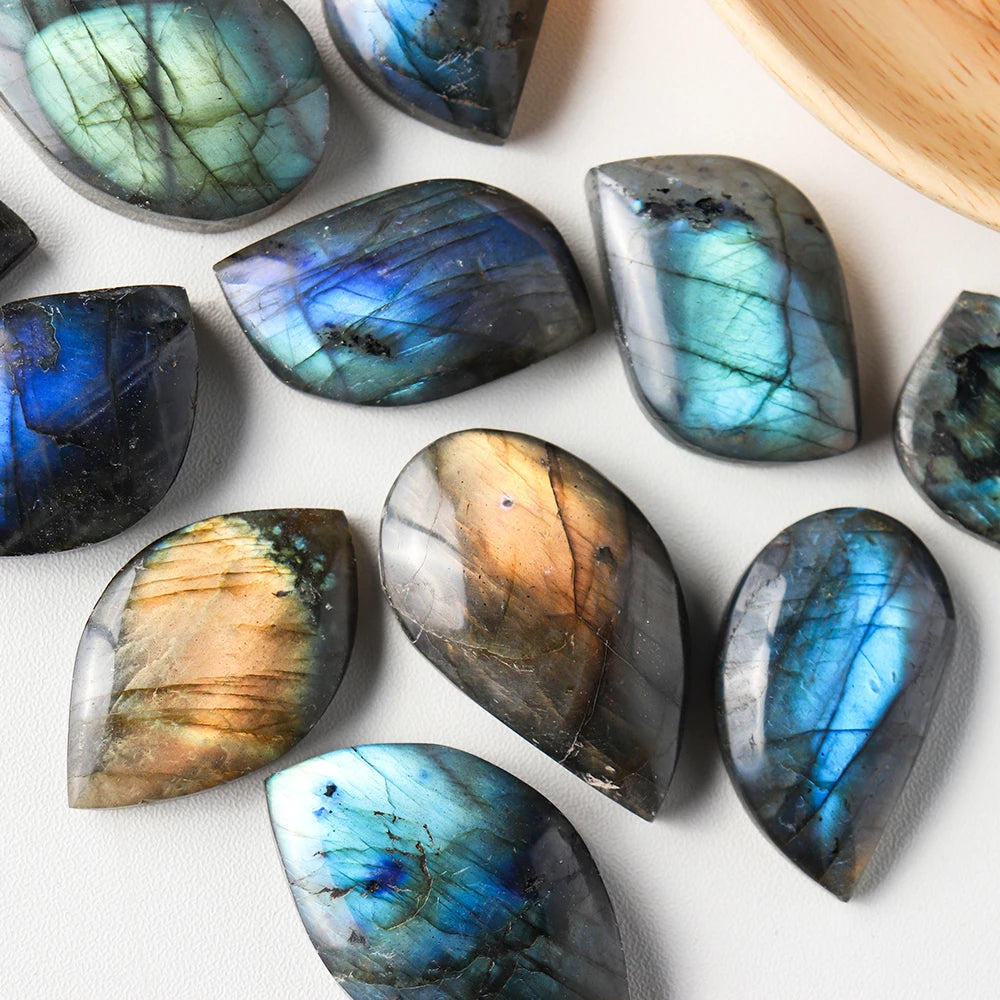 1PC Natural Labradorite Leaf Drip Shaped Quartz Polished Moonlight Gem DIY Crystal Pendant Accessories Decoration