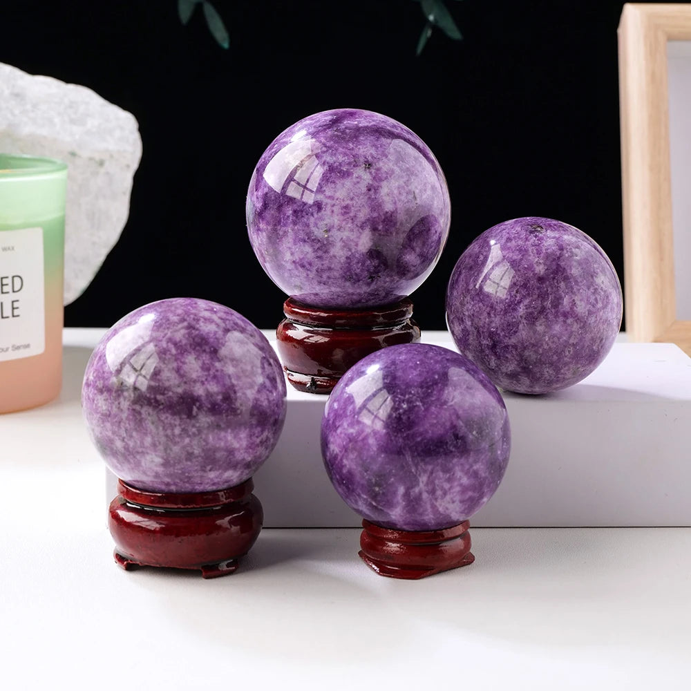 1PC Natural Lepidolite Crystal Ball Purple Quartz Healing Sphere Collection Specimen FengShui Home Decor