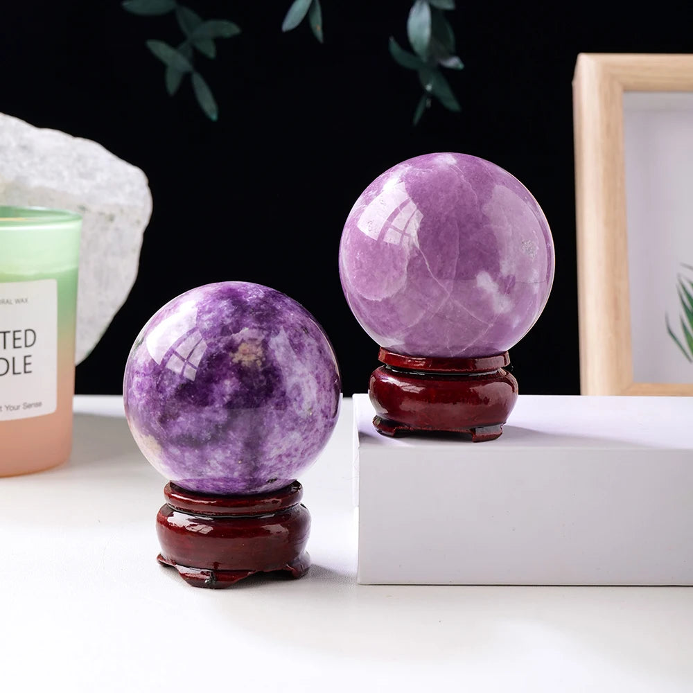 1PC Natural Lepidolite Crystal Ball Purple Quartz Healing Sphere Collection Specimen FengShui Home Decor