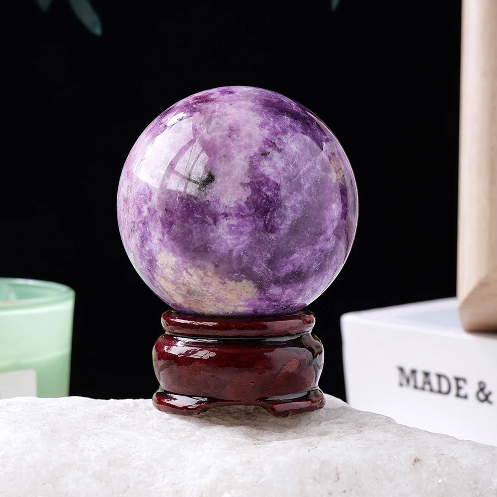 1PC Natural Lepidolite Crystal Ball Purple Quartz Healing Sphere Collection Specimen FengShui Home Decor