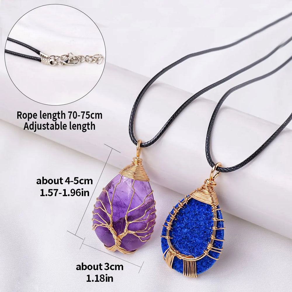 1PC Natural Life Tree Water droplet Shape Pendant Energy Necklace jewelry Reiki Beloved Female Mom Mother's Day