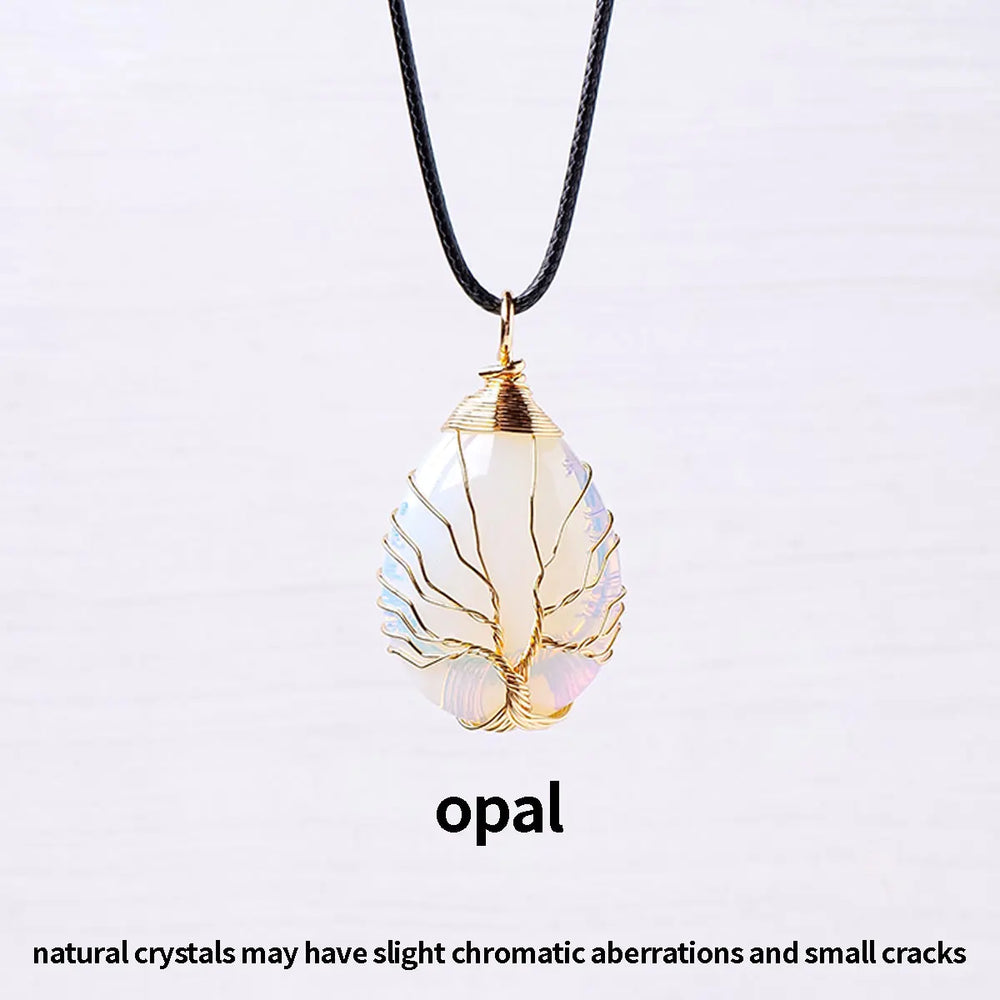 1PC Natural Life Tree Water droplet Shape Pendant Energy Necklace jewelry Reiki Beloved Female Mom Mother's Day