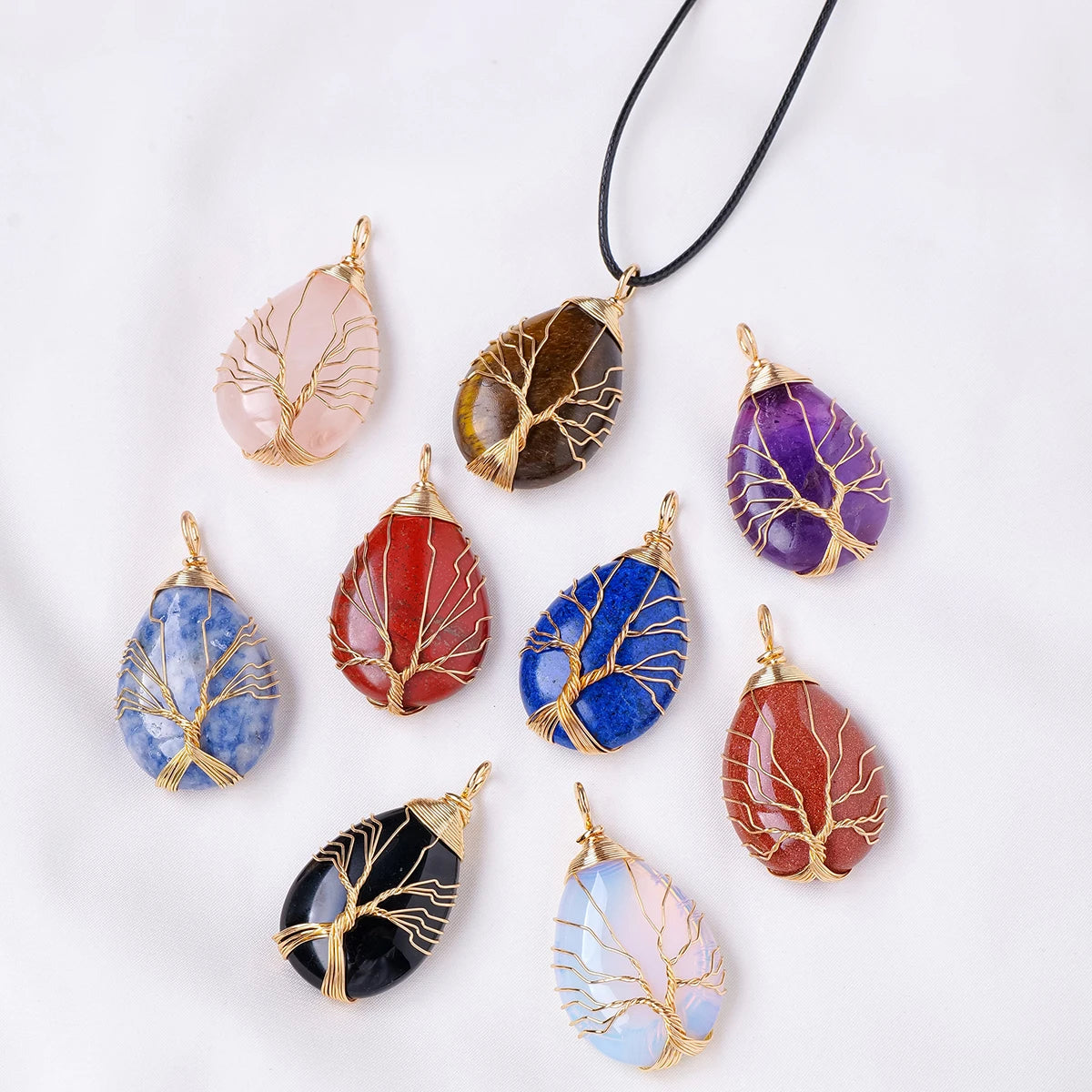 1PC Natural Life Tree Water droplet Shape Pendant Energy Necklace jewelry Reiki Beloved Female Mom Mother's Day