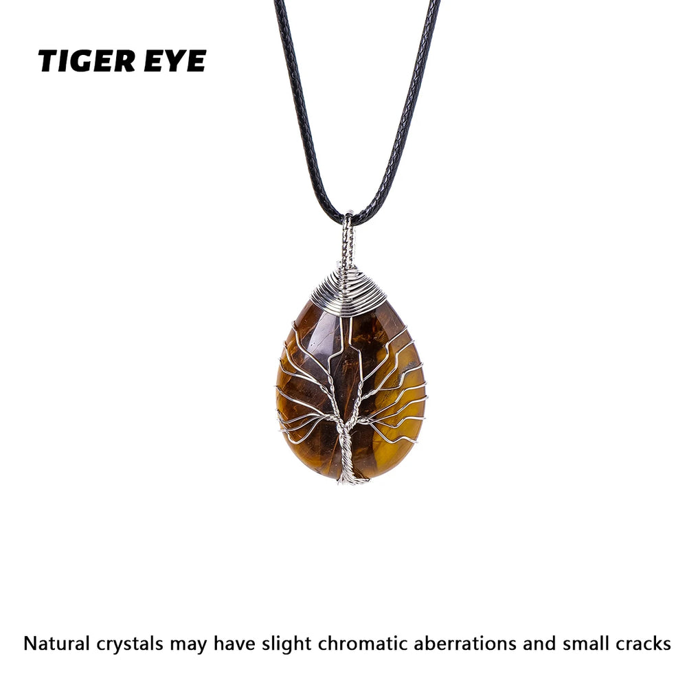 1PC Natural Life Tree Water droplet Shape Pendant Love Shape Energy Necklace jewelry Reiki Beloved Female Mom Mother's Day