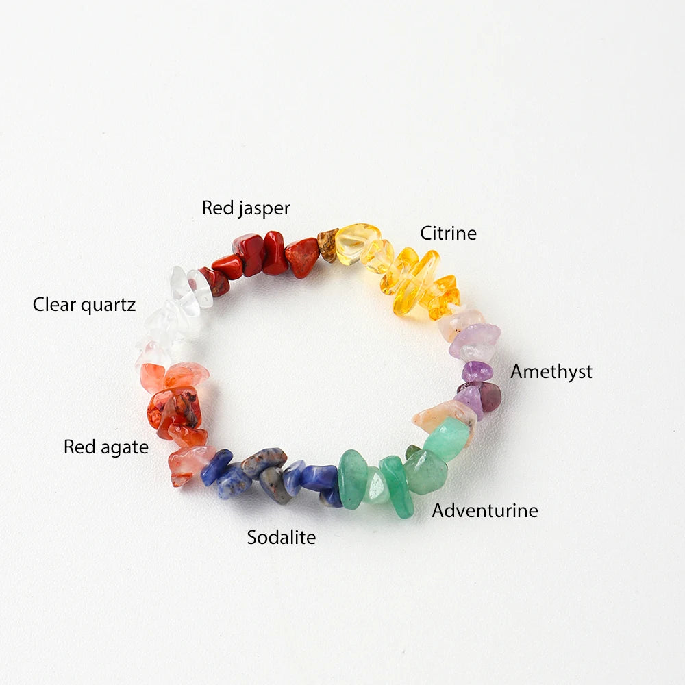 1PC Natural Lrregular Energy Gem Seven Chakra Crystal Bracelet Crystal Stretch Chip Beads Bangles Quartz Wristband For Women