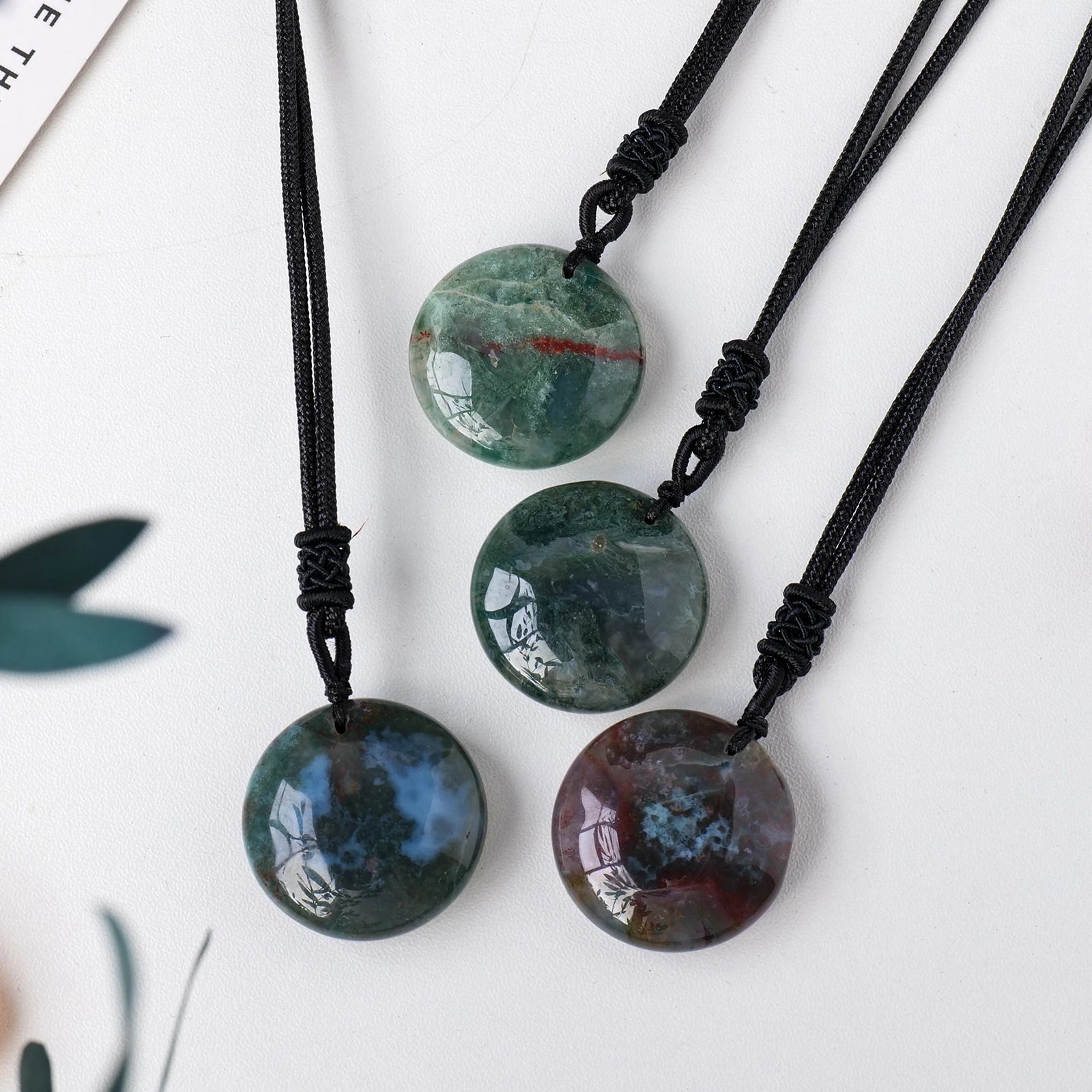 1PC Natural Moss Agate Round Pendant Crystal Original Reiki Healing Stone DIY Women's  Necklace Fashion Jewelry