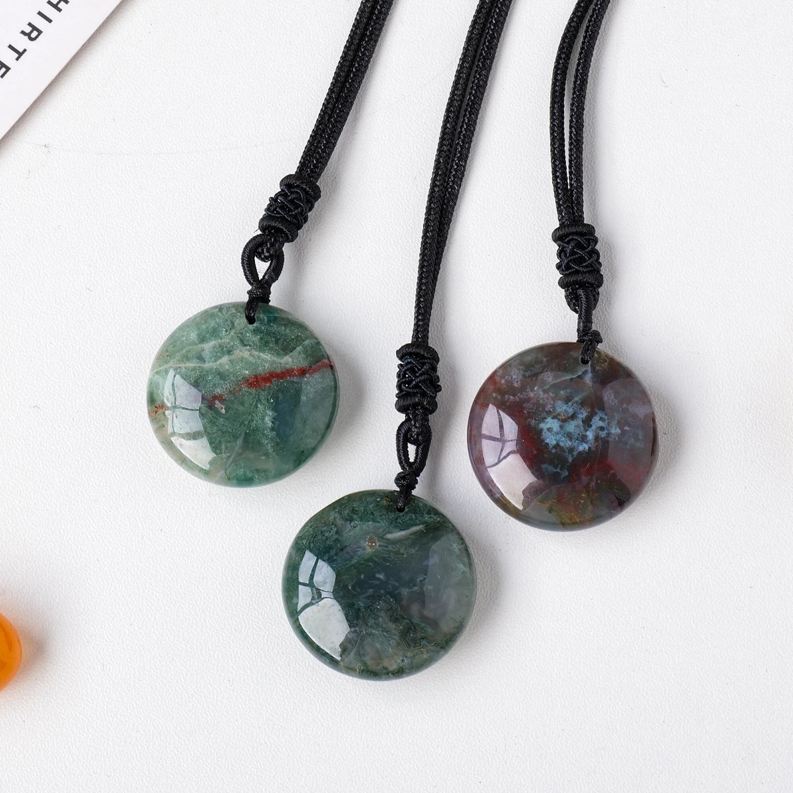 1PC Natural Moss Agate Round Pendant Crystal Original Reiki Healing Stone DIY Women's  Necklace Fashion Jewelry