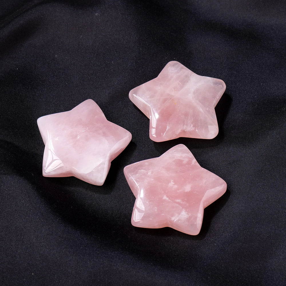 1PC Natural Pink Quartz Gemstone Rose Quartz Star And Moon Ornament Crystal Crafts Table Decorations Healing Stone  Gift