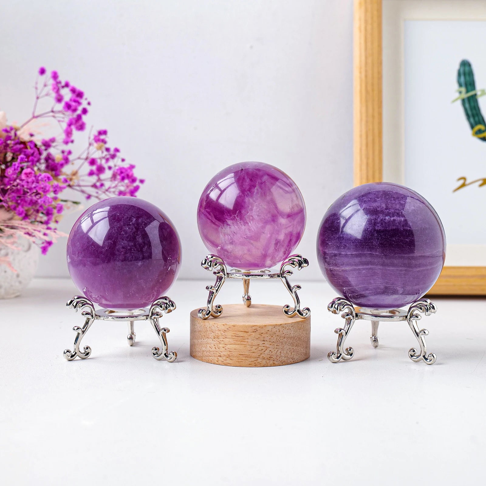 1PC Natural Purple Fluorite Ball Divination Crystal Ball Aura Healing Gem Energy Crystal Home Desktop Decoration