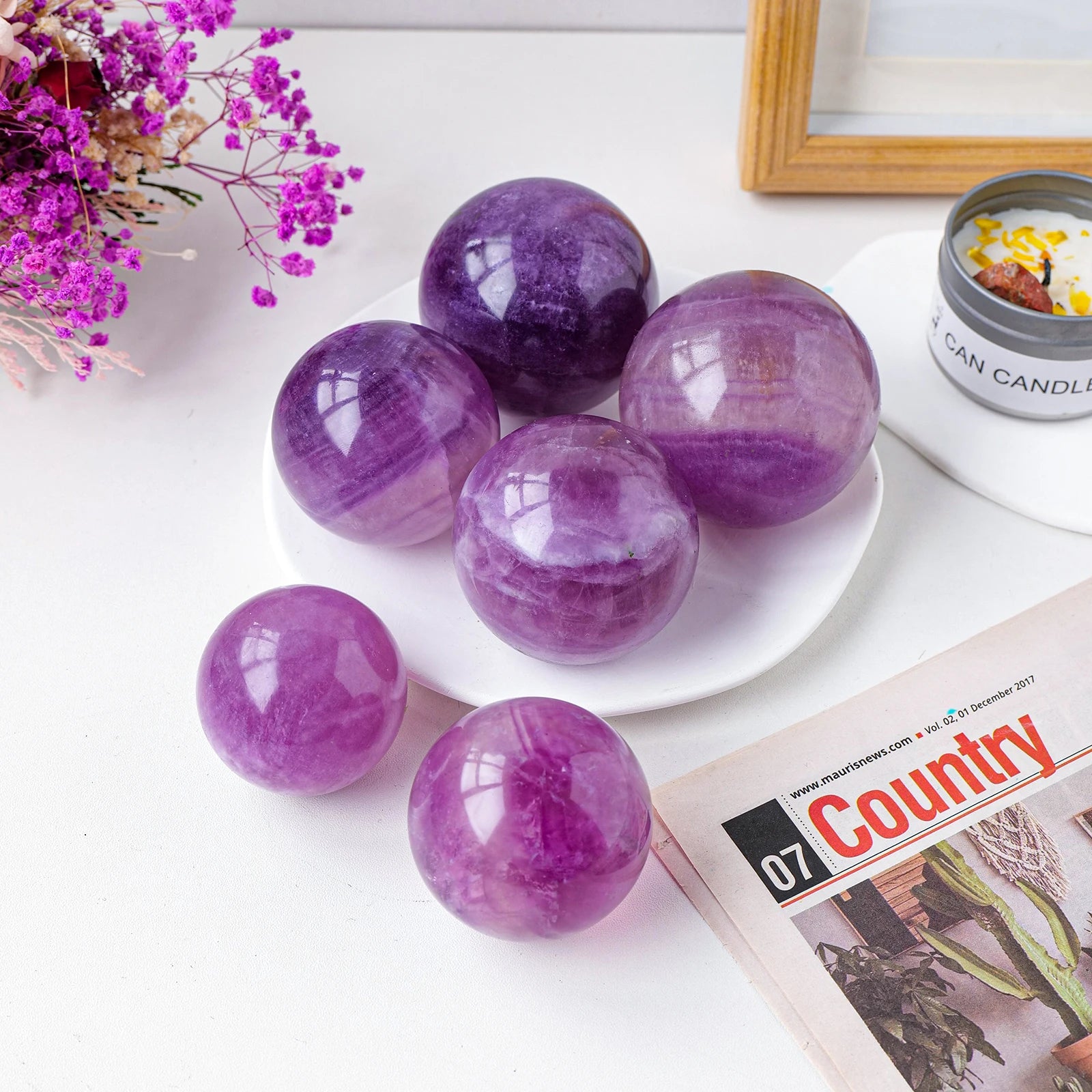 1PC Natural Purple Fluorite Ball Divination Crystal Ball Aura Healing Gem Energy Crystal Home Desktop Decoration