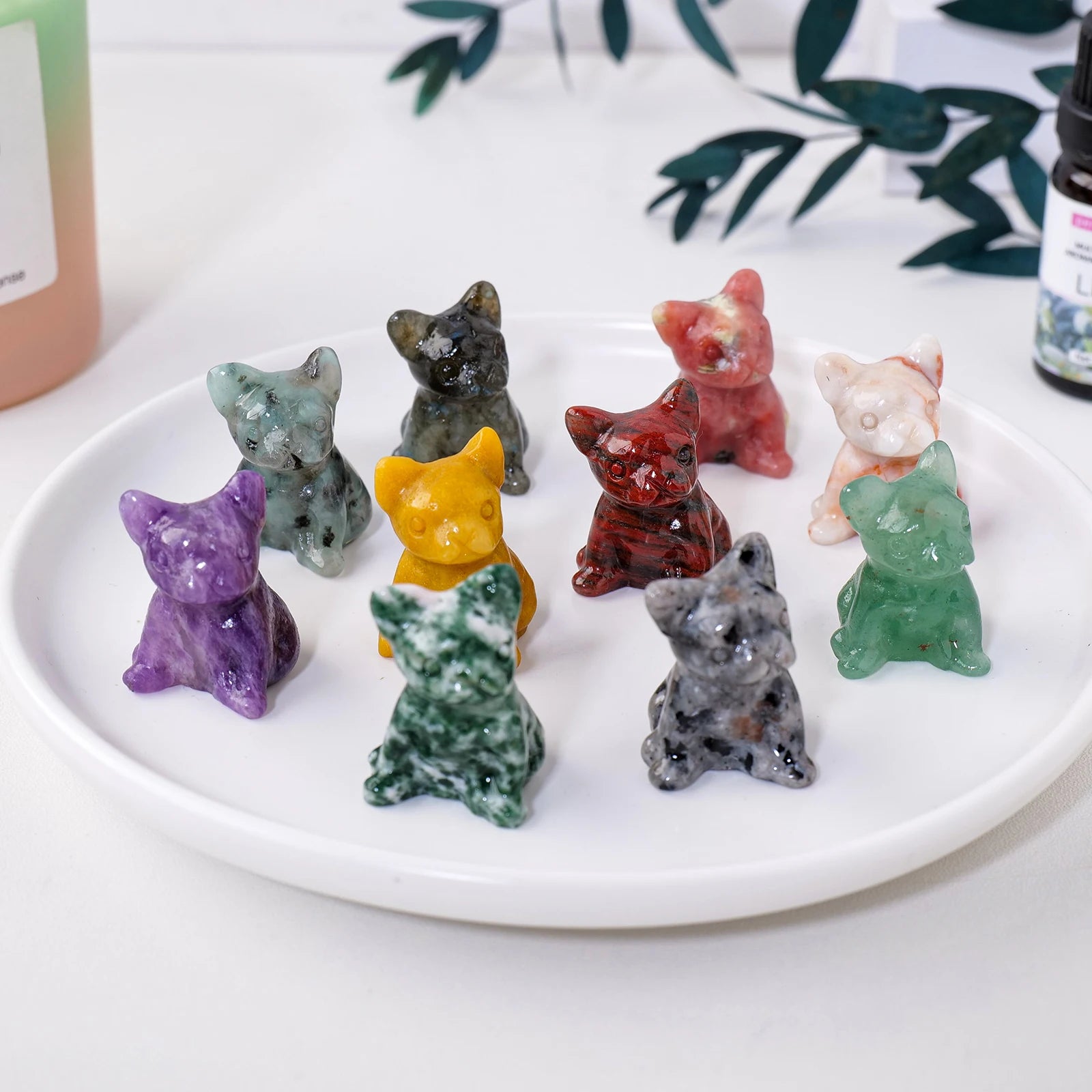 1PC Natural Quartz French Dou Dog Carving Crystal Animal Figurines Children's Gift Decorative Decorations