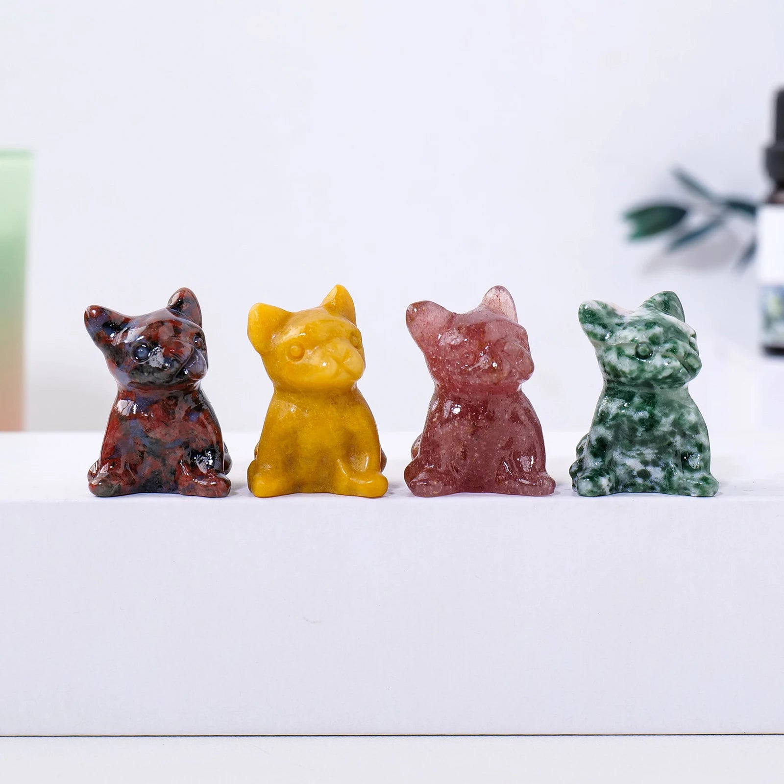 1PC Natural Quartz French Dou Dog Carving Crystal Animal Figurines Children's Gift Decorative Decorations