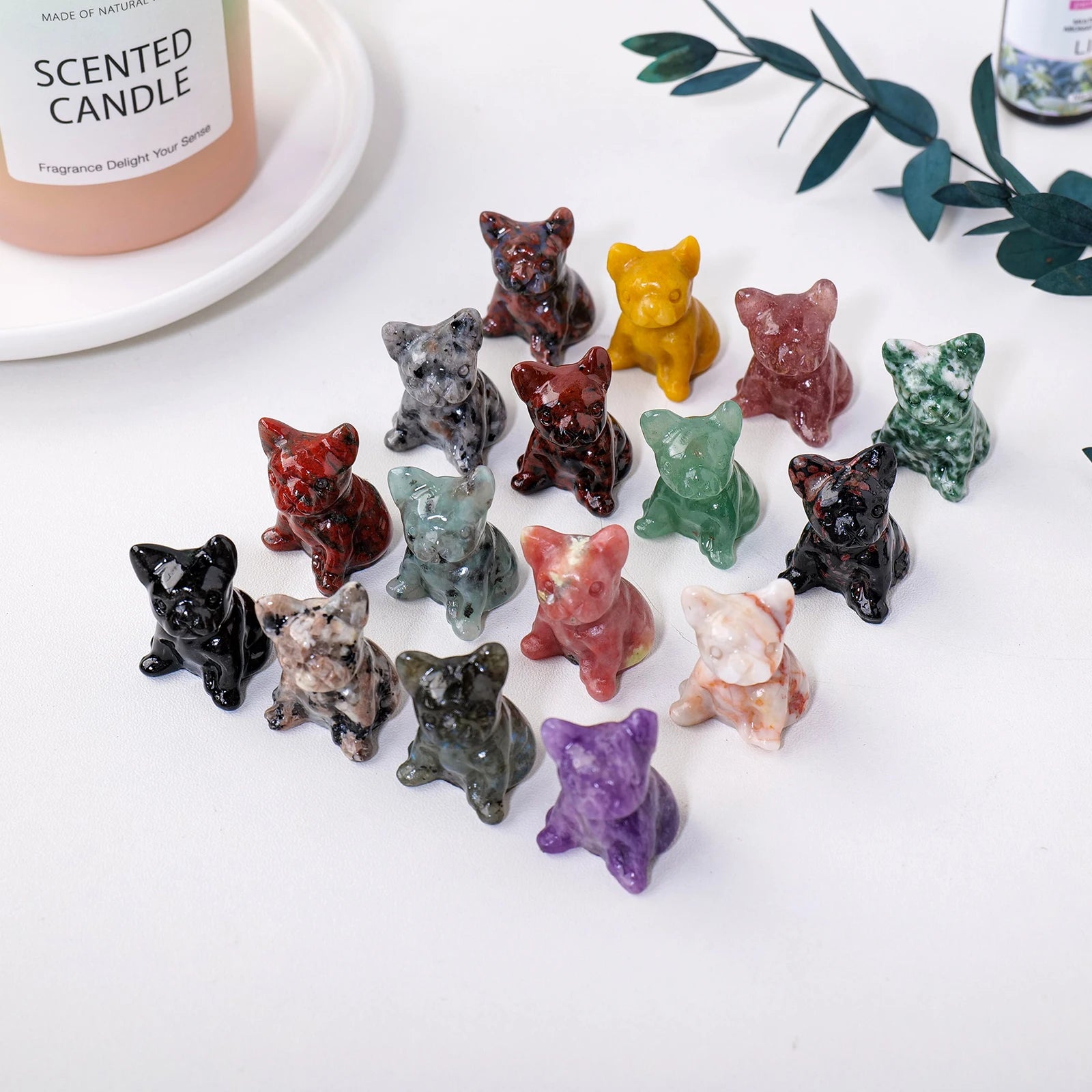 1PC Natural Quartz French Dou Dog Carving Crystal Animal Figurines Children's Gift Decorative Decorations