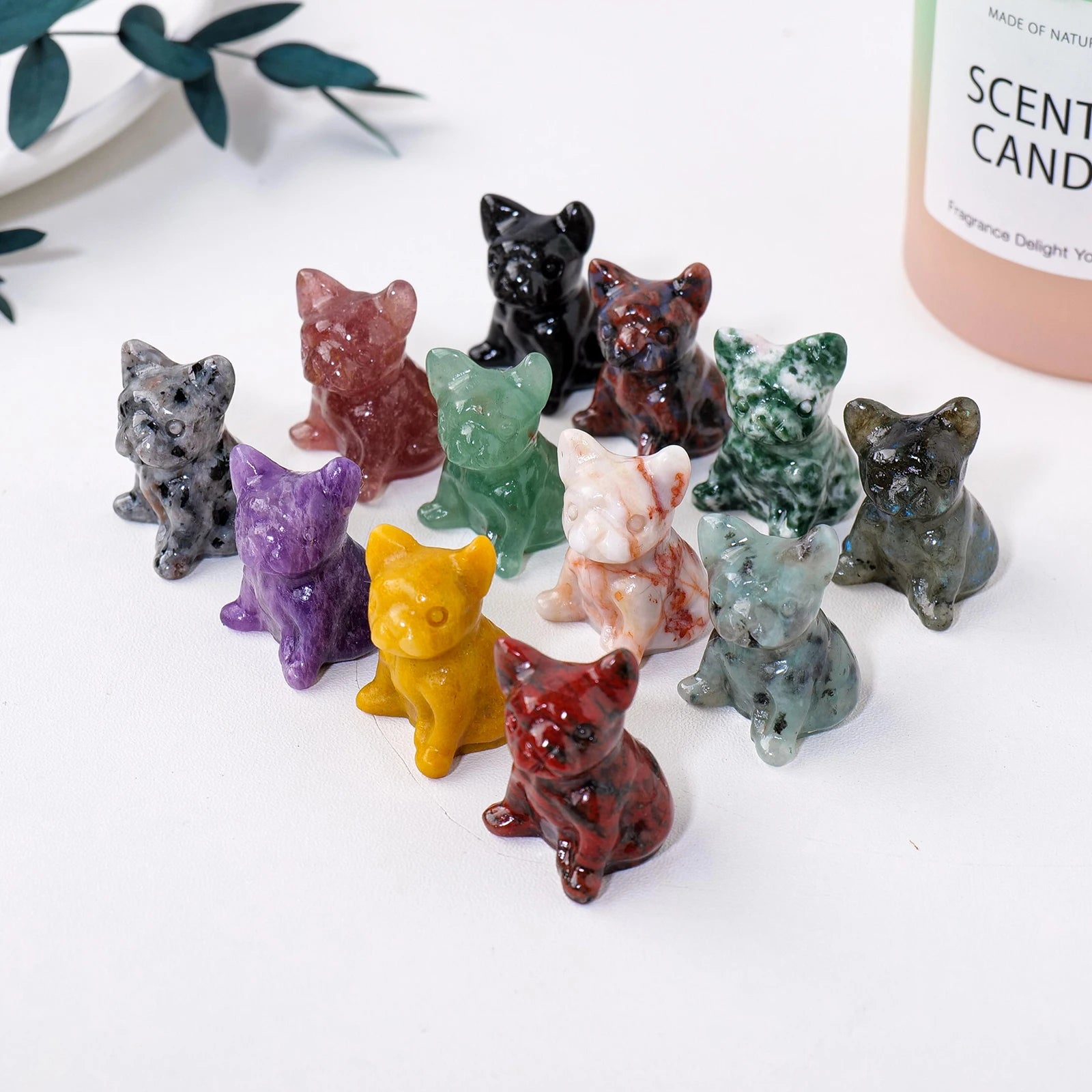 1PC Natural Quartz French Dou Dog Carving Crystal Animal Figurines Children's Gift Decorative Decorations