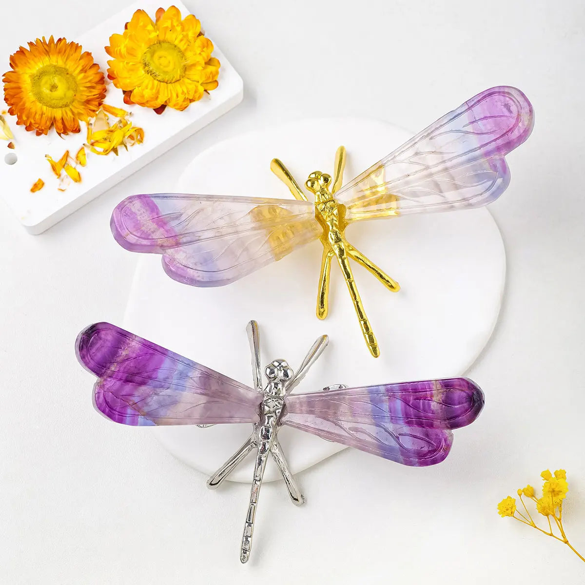 1PC Natural Rainbow Fluorite Dragonfly Statue Crystal Stone Carving Gemstone Crafts Decoration Home Decoration Gifts