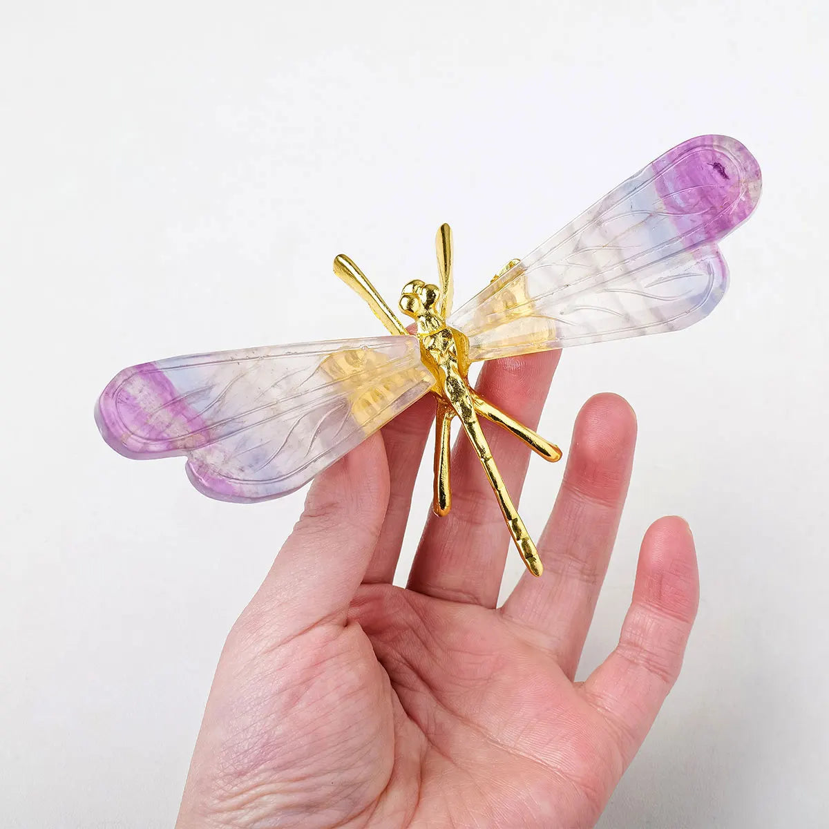 1PC Natural Rainbow Fluorite Dragonfly Statue Crystal Stone Carving Gemstone Crafts Decoration Home Decoration Gifts