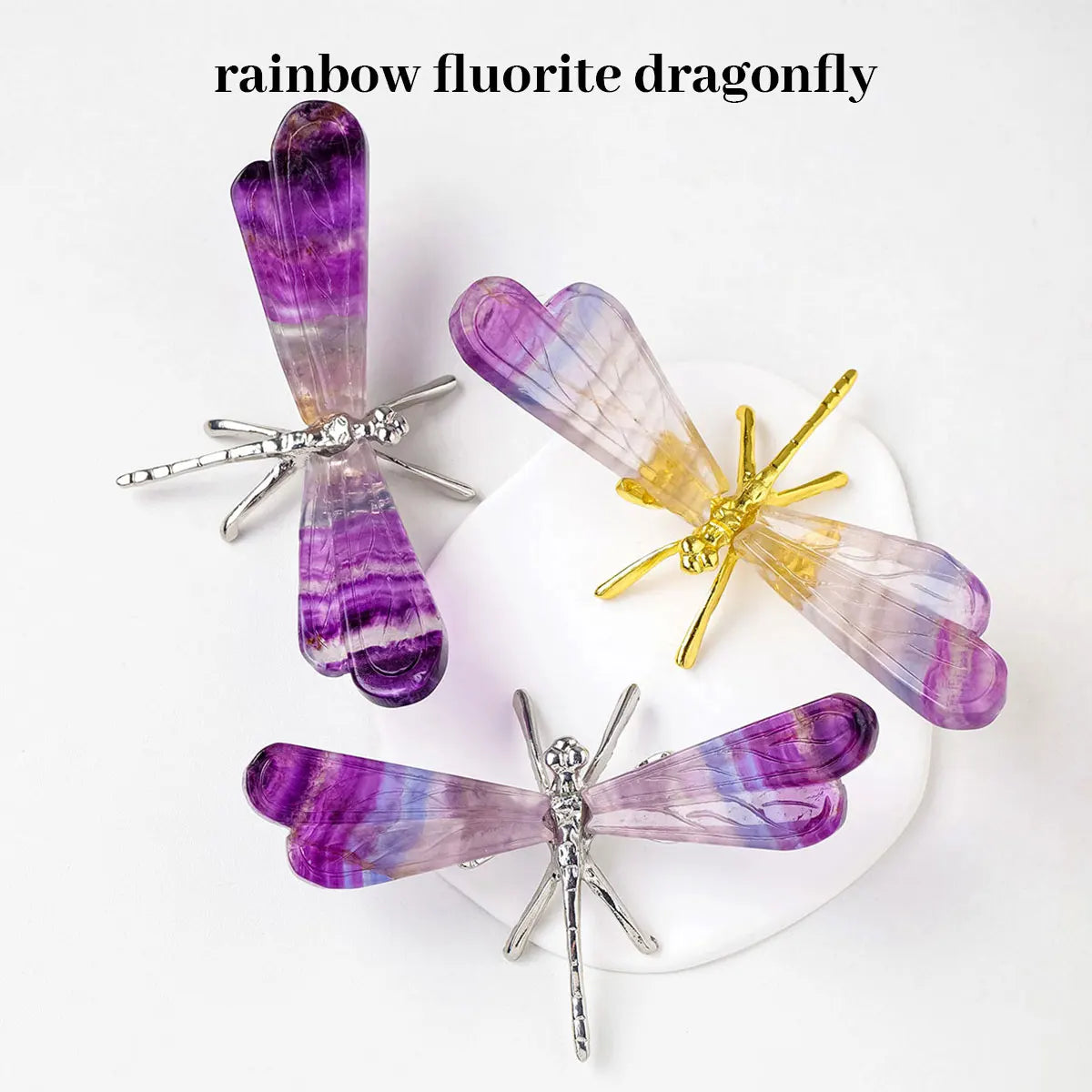 1PC Natural Rainbow Fluorite Dragonfly Statue Crystal Stone Carving Gemstone Crafts Decoration Home Decoration Gifts