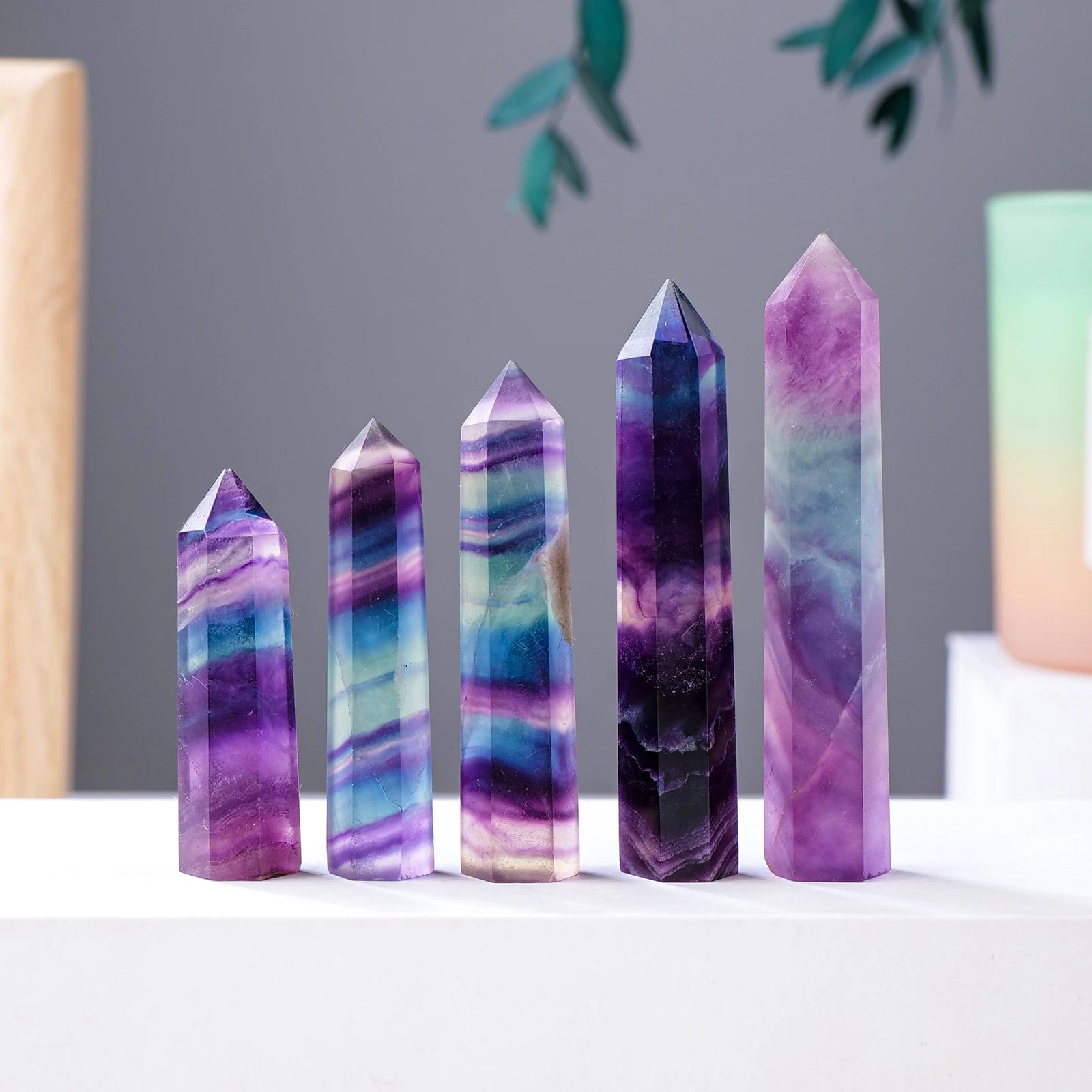 1PC Natural Rainbow Fluorite Obelisk Stripe Fluorite Wand Raw Healing Gemstone Polished Crystal Point Gift