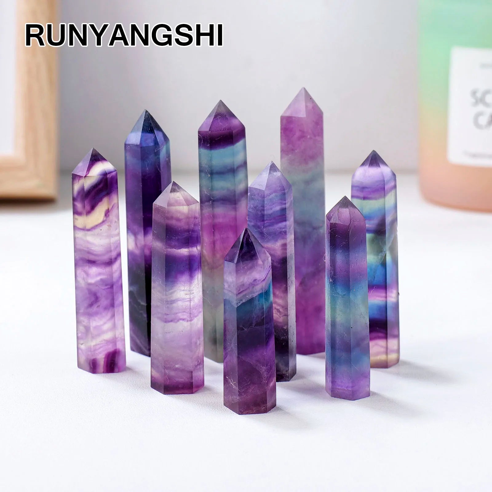 1PC Natural Rainbow Fluorite Obelisk Stripe Fluorite Wand Raw Healing Gemstone Polished Crystal Point Gift