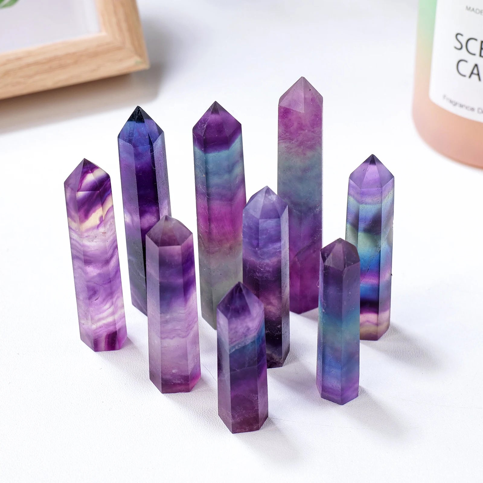 1PC Natural Rainbow Fluorite Obelisk Stripe Fluorite Wand Raw Healing Gemstone Polished Crystal Point Gift