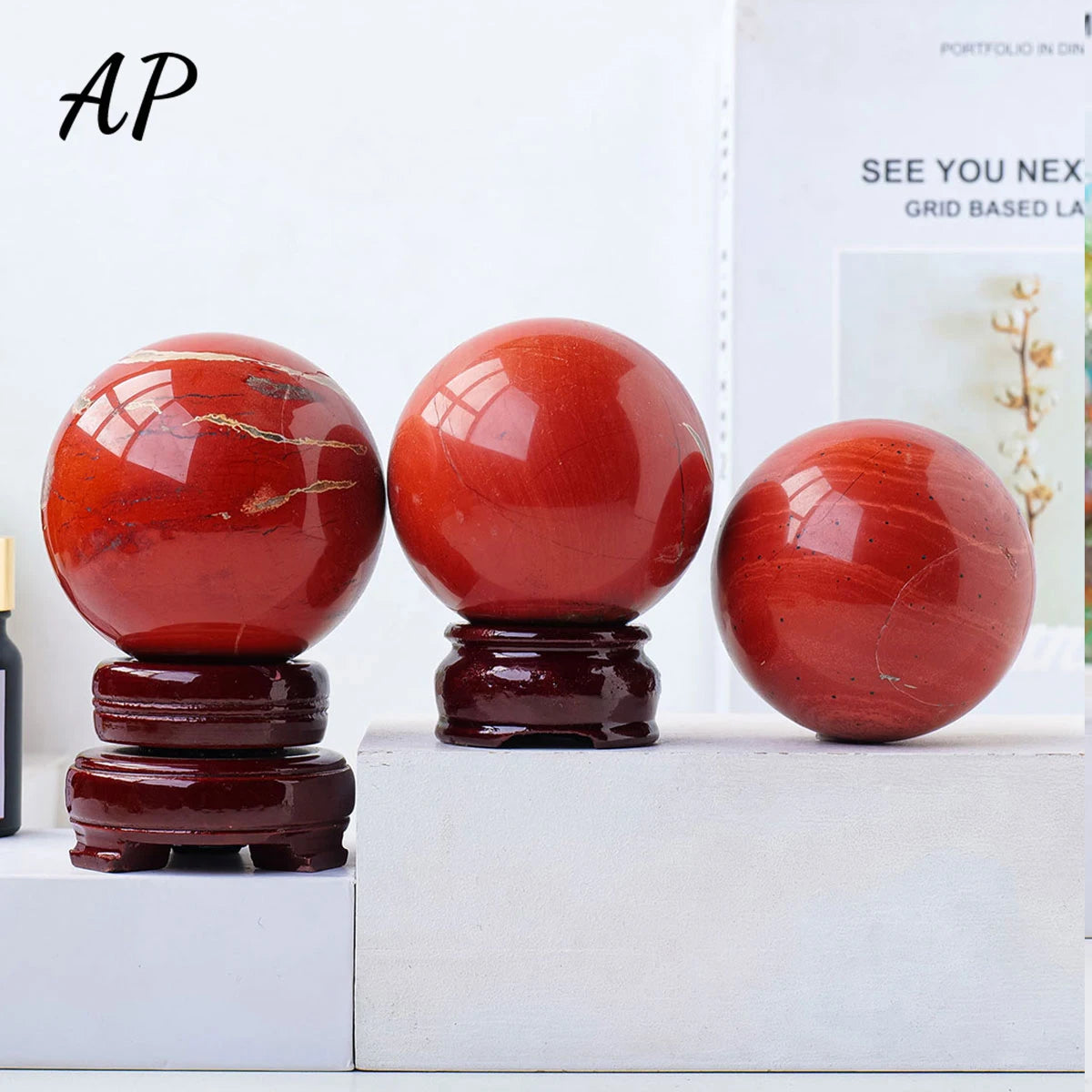 1PC Natural Red Jasper Crystal Ball Yoga Healing Meditation Energy Collection Stone Home Feng Shui Decoration