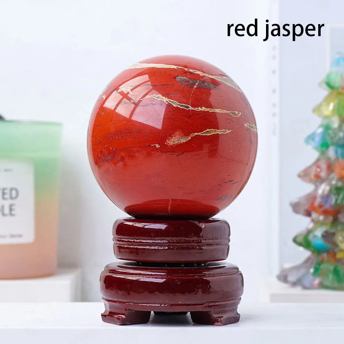 1PC Natural Red Jasper Crystal Ball Yoga Healing Meditation Energy Collection Stone Home Feng Shui Decoration