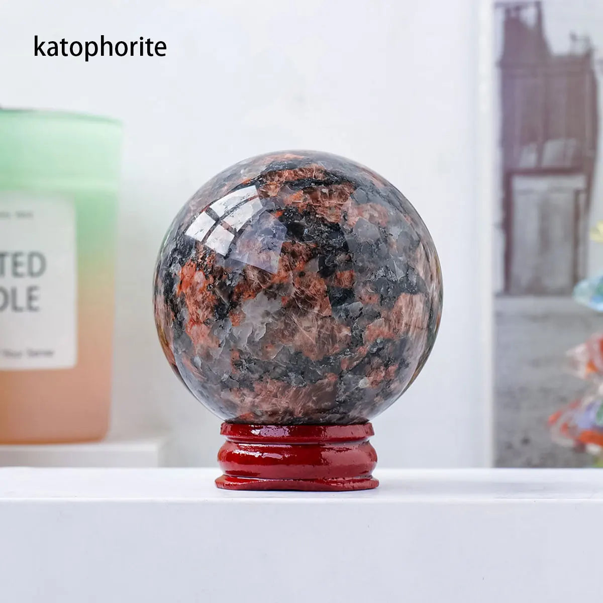 1PC Natural Red Katophorite Crystal Ball Hand Grinding And Polishing Home Decoration Ornaments Feng Shui Marble Magic Gifts