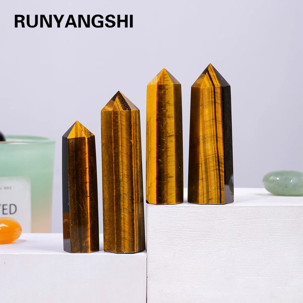 1PC  Natural Reiki Energy Wand Stone Yellow Tiger eye Hexagonal Point Gemstones for Meditation Therapy Crystal Grid Decoration