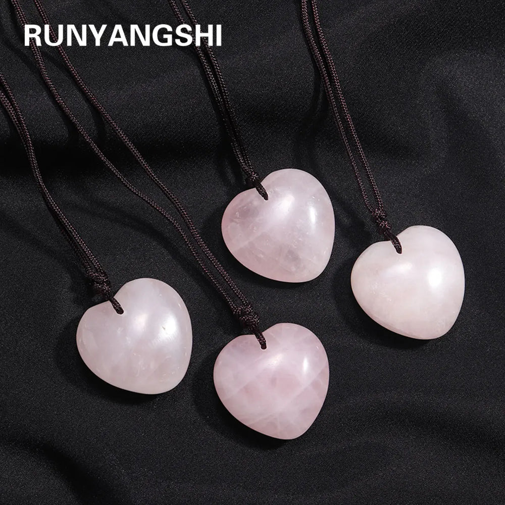 1PC Natural Rose Quartz Gemstone Heart Shape Pendant Love Shape Energy Necklace jewelry Reiki Beloved Female Mom Mother's Day