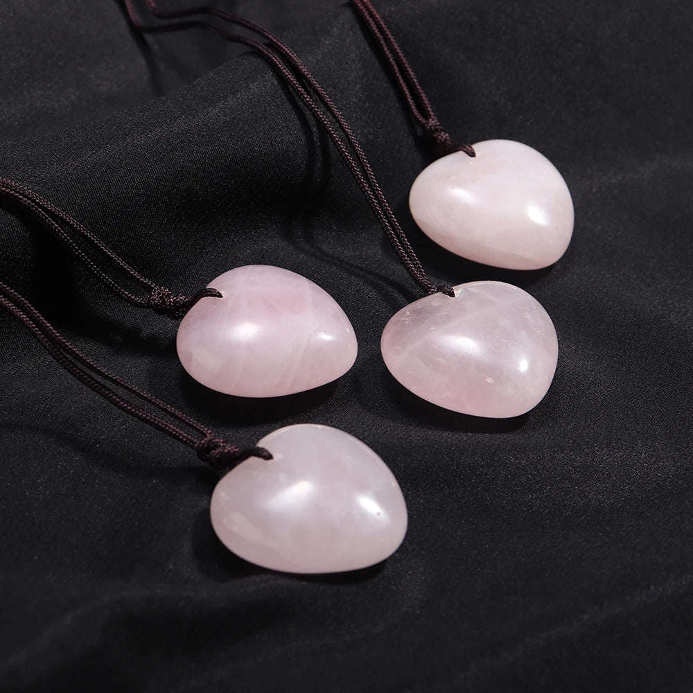 1PC Natural Rose Quartz Gemstone Heart Shape Pendant Love Shape Energy Necklace jewelry Reiki Beloved Female Mom Mother's Day